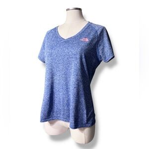 THE NORTH FACE Blue Heather Reaxion Amp V Neck Short Sleeve Vapor Wick Top